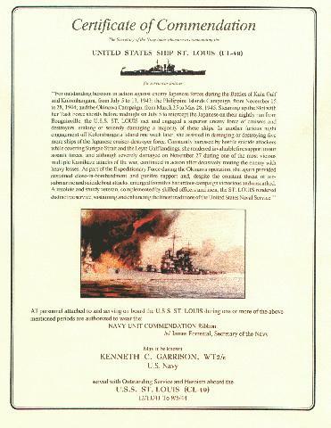 Certificate of Commendation to Ken Garrison